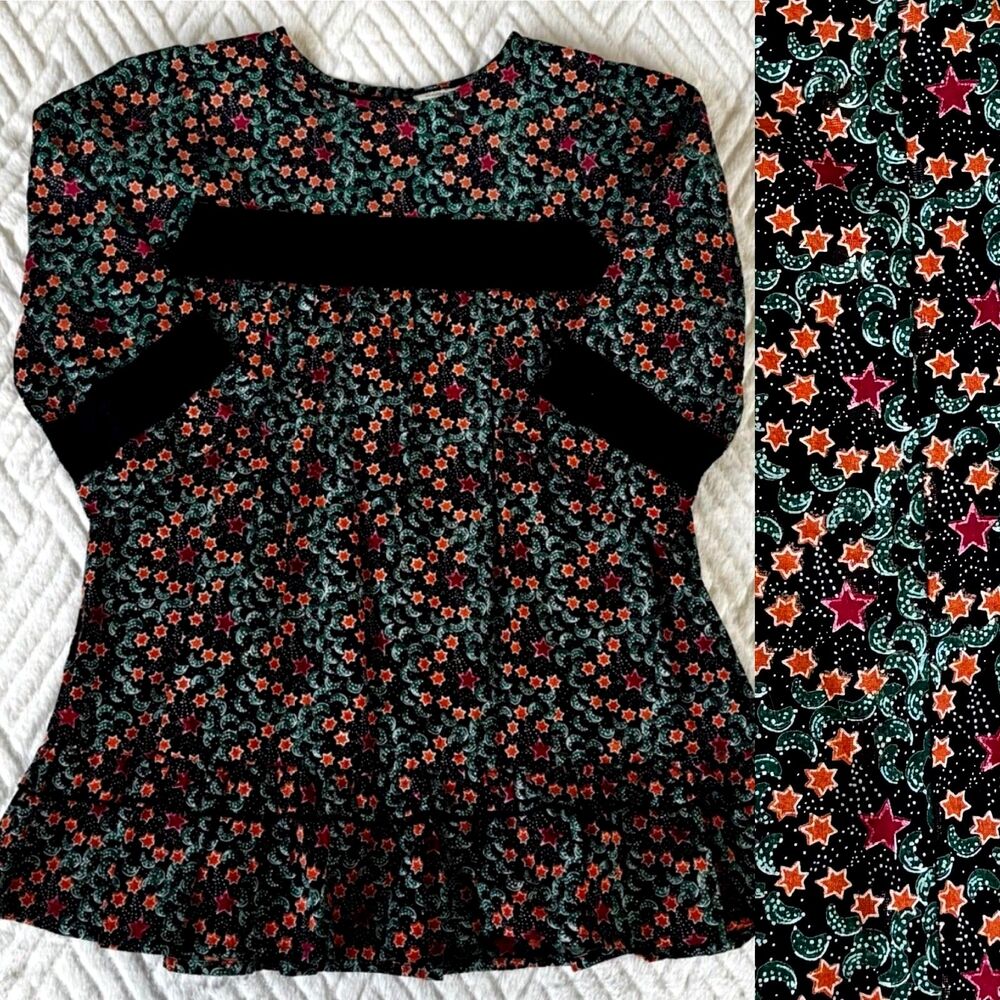 Roller Rabbit Girls Size 4 Etoiles Luna Star Moon Print Long Sleeve Dress